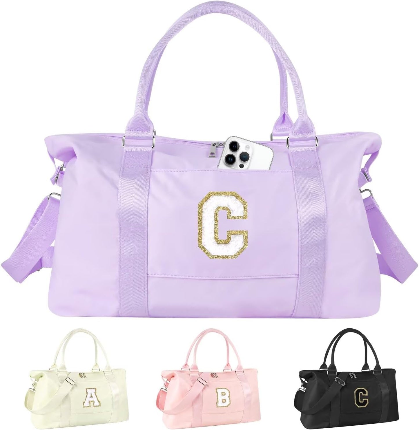 Dance Gym Duffel Bag - Personalized Initial Weekender for Teen Girls | Pink Overnight Carry-On & Cheer Bag