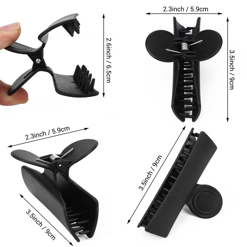 Professional Salon Butterfly Hair Clips, Segbeauty 4pcs Large Black 3.54 inches Double Teeth Hair Sectioning Clamps for Hairstyling and Thick Long Hair