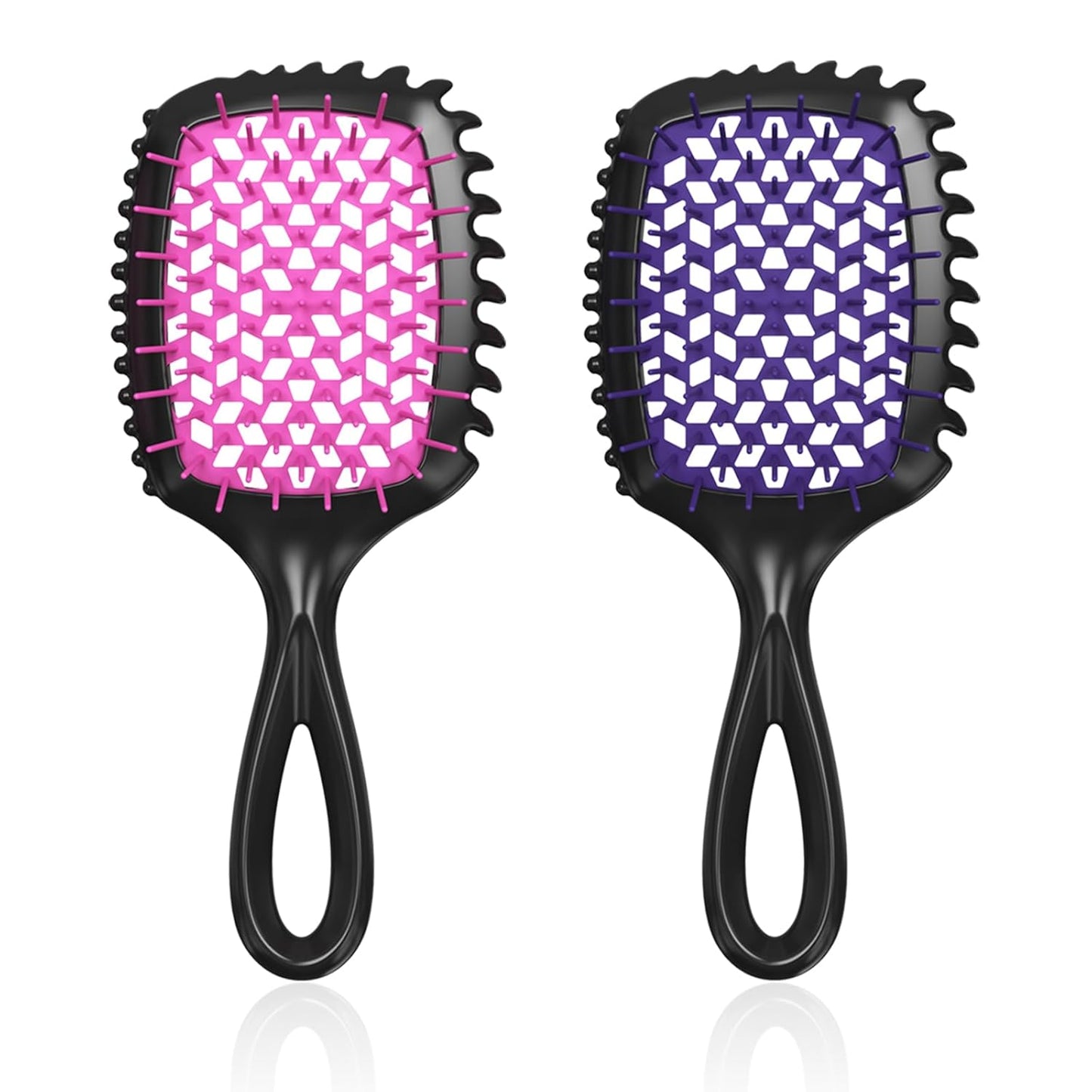 Detangler Brush Set - Pain-Free Vented Hair Brush for Wet/Dry Use - Reduces Knots & Breakage | Black & Blue