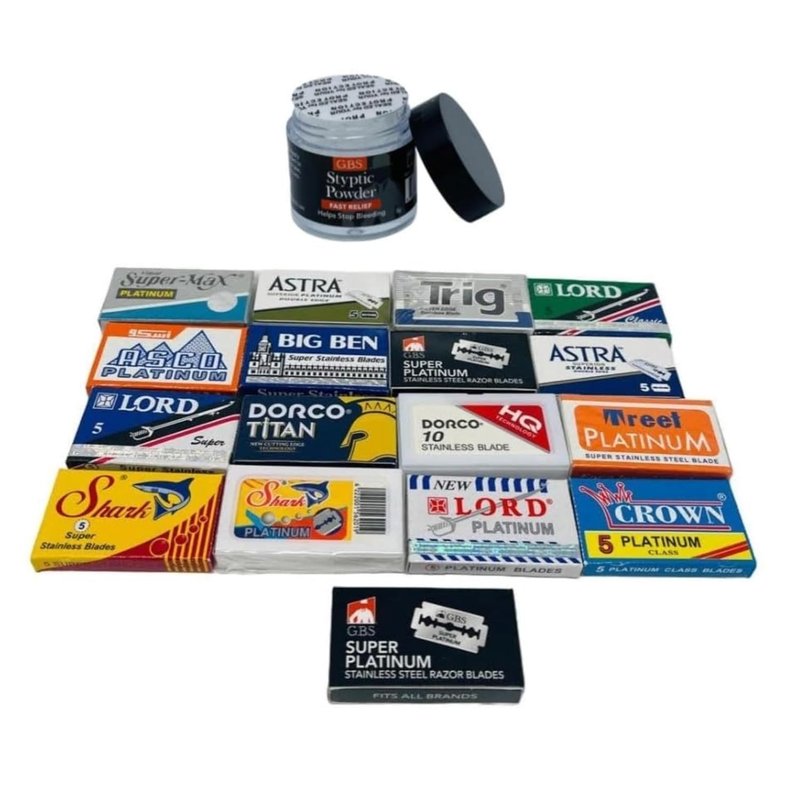 GENTS Double Edge Safety Razor Blade Variety Pack, 120 Count with Styptic Powder
