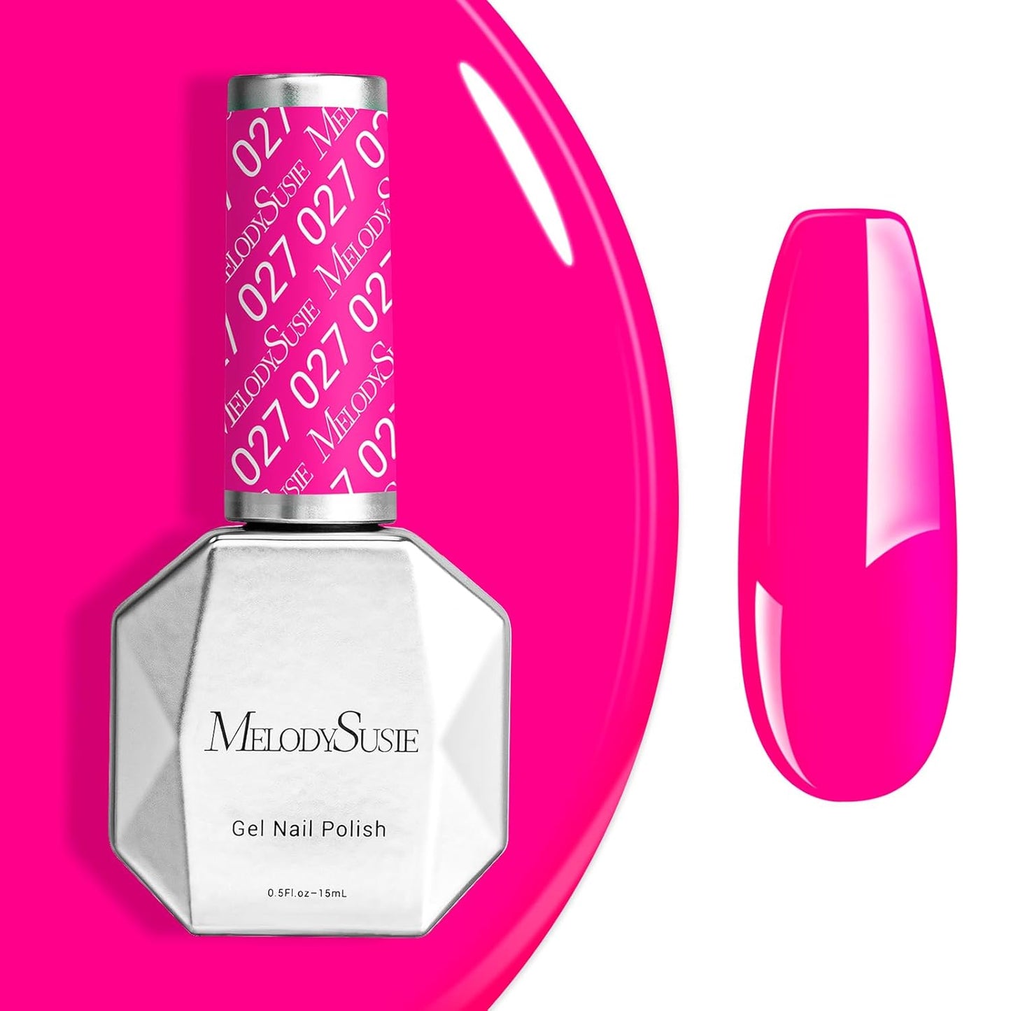 MelodySusie Neon Pink Gel Nail Polish - Bright Hot Pink Soak Off UV LED | 0.5 fl oz for DIY Nail Art & Manicure