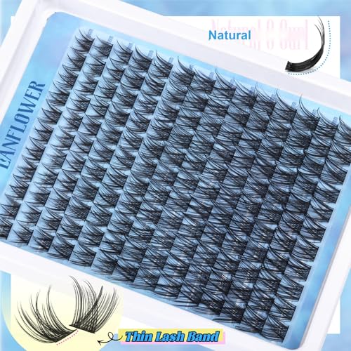 Lanflower Wispy Lash Clusters Kit P - Natural C Curved Extensions, 154pcs