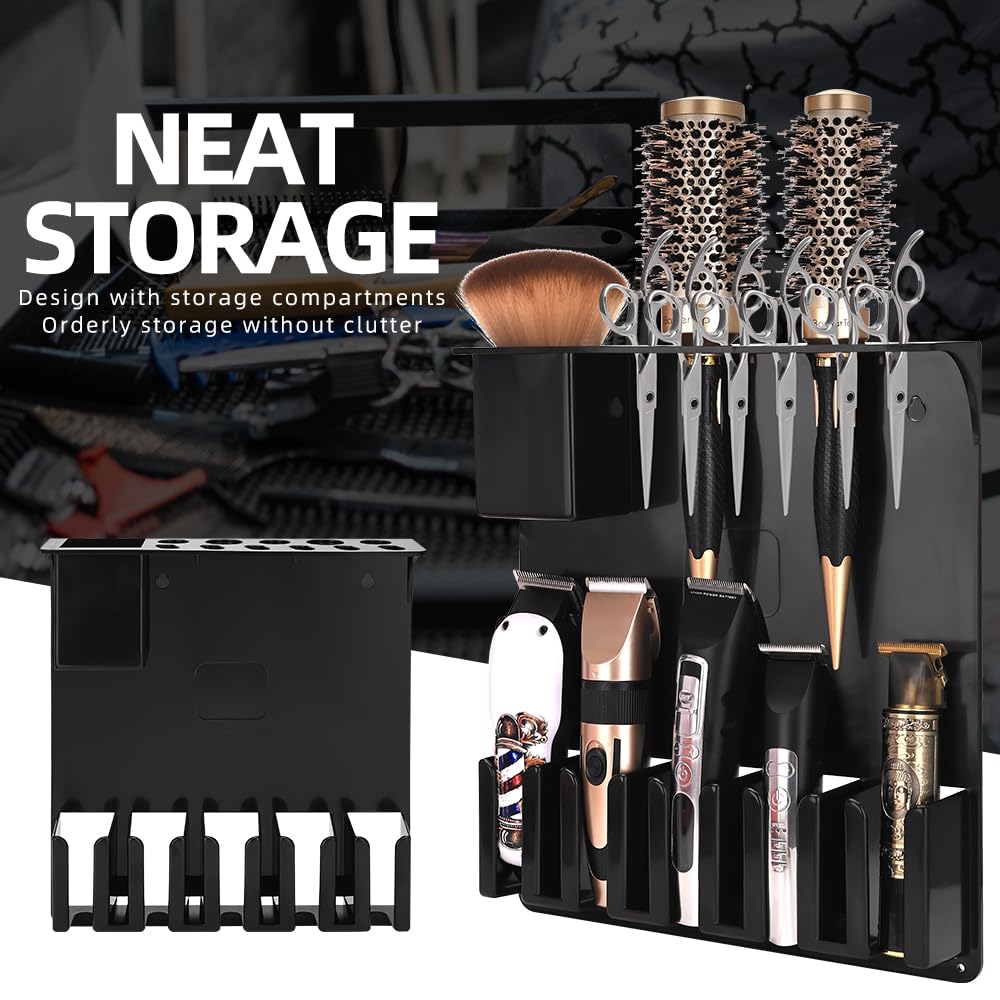 Clipper Holders Barbers Organizer, 13" x 12" x 3" Wall-Mounted Multi-Functional Hair Styling Tool Storage Stand for Clipper, Scissors, Comb, Curling Irons - for Salon, Home Bathrooms, with Screws Kit