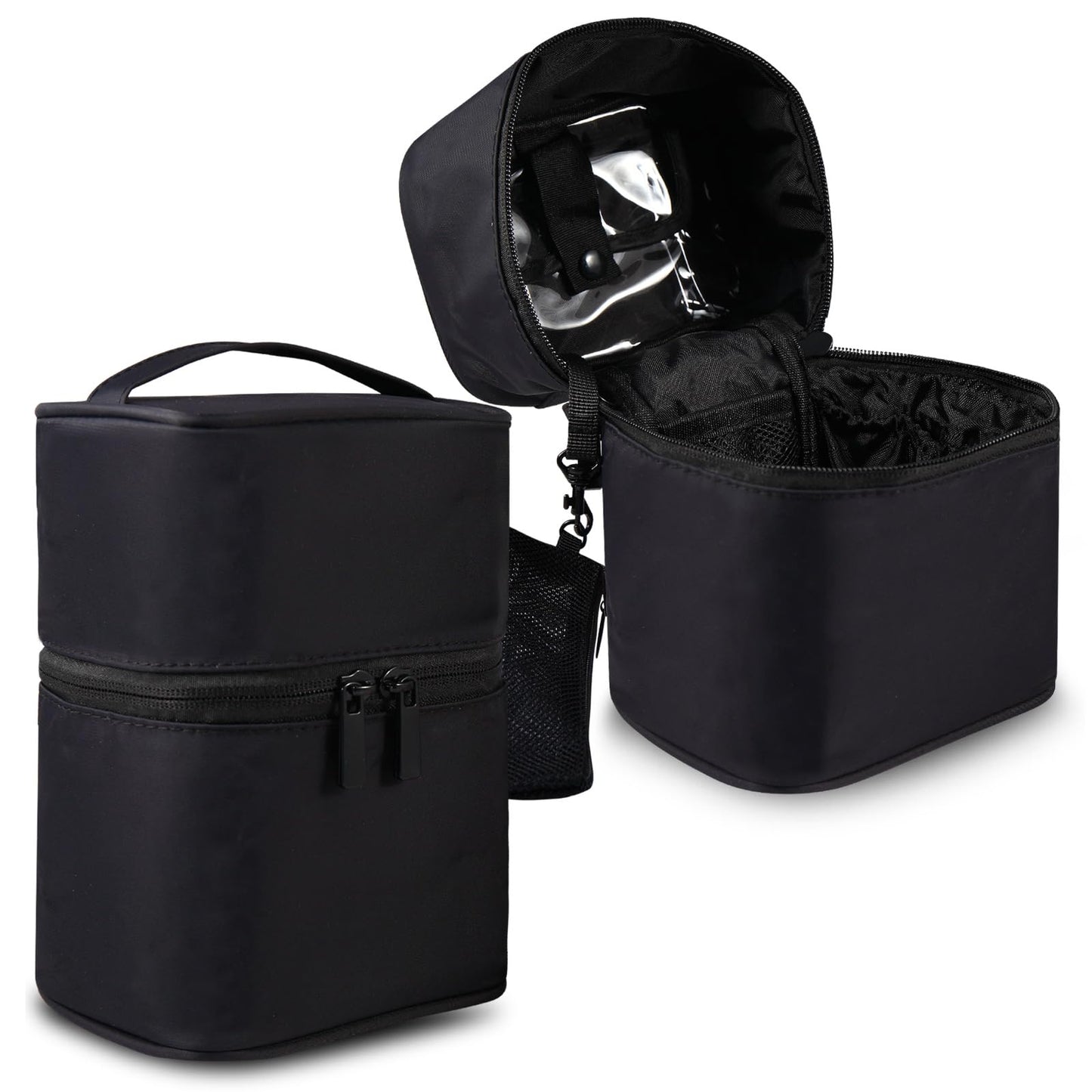 Bysiter Makeup Bag Travel Cosmetic Bag 7.5x5.5x4.4 Inch Makeup Brush Holder Organizer Cute Portable Artist Toiletry Storage Bag Cosmetics Case for Women (Black)