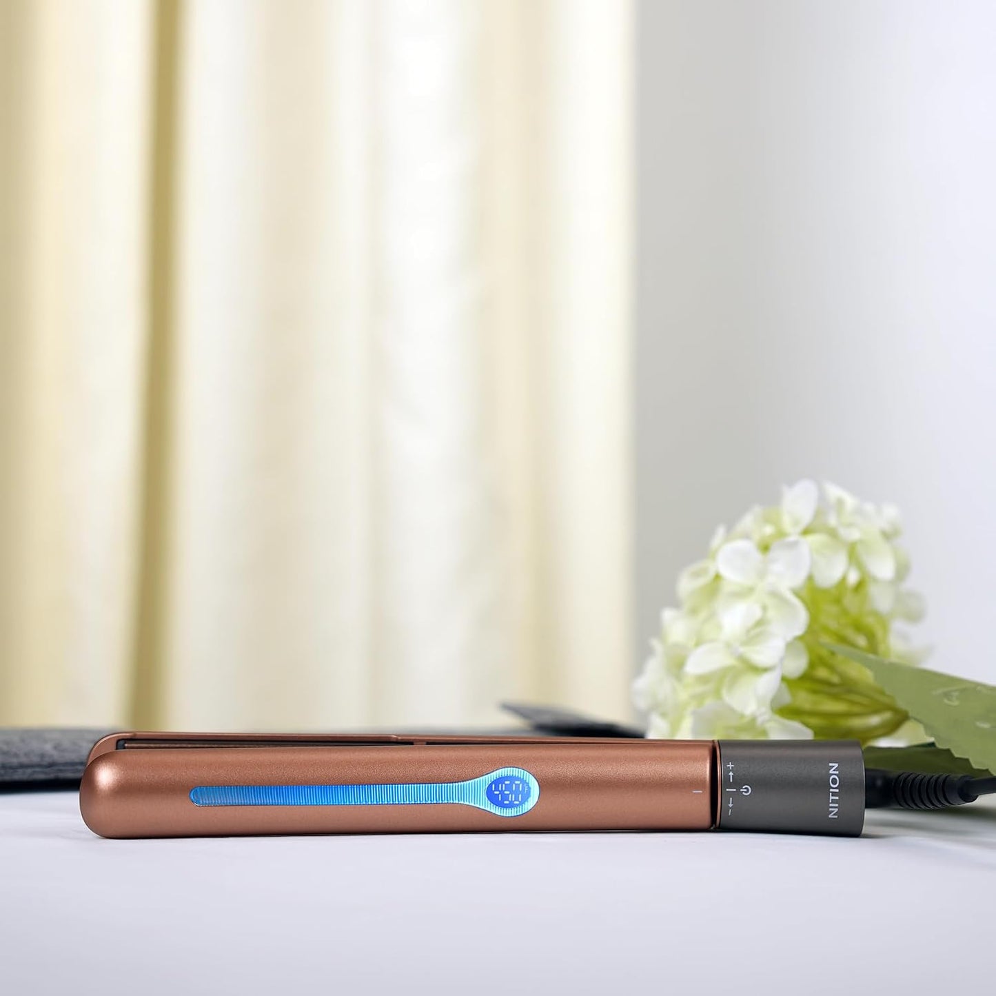 NITION Ceramic Tourmaline Hair Straightener - Fast Heating 1" Flat Iron with 3D Floating Plates | Gold Finish, Travel-Friendly