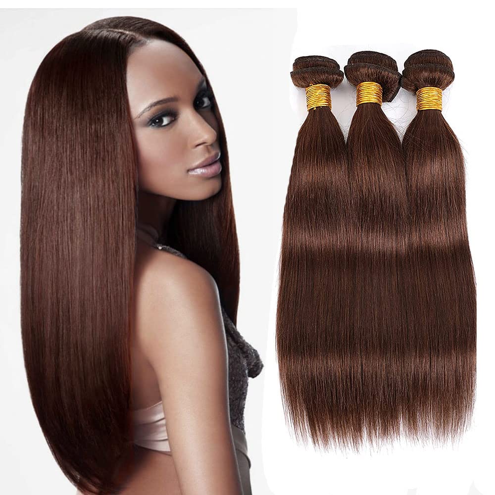 #4 Chocolate Brown Bundles Human Hair Straight Bundles 26 28 30 Inch 3 Bundles Brazilian Remy Hair 50 Grams/Bundle Unprocessed Virgin Hairs Dark Brown Straight Bundle Weaves Extensions