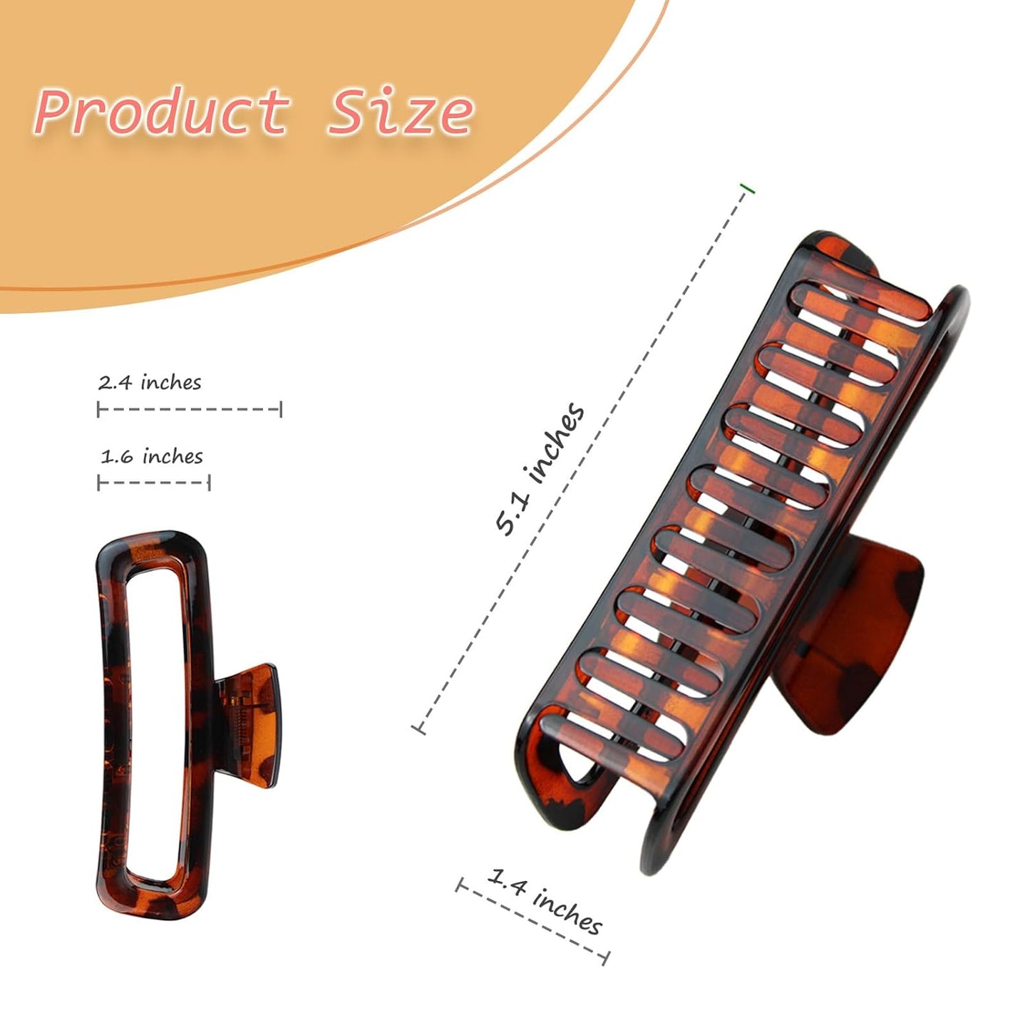 Large Hair Claw Clips - Unbreakable Glossy Rectangle Jaw Clips for Thick & Curly Hair | 5.1 Inch XL - 3 Pack