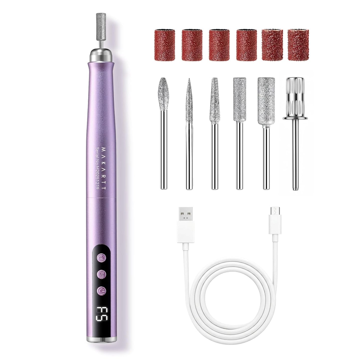 Rechargeable Nail Drill - 25,000 RPM Cordless Electric File with 5-Speed LED Display | Lightweight & Quiet E-File Kit for Gel Polish Removal (Gold)