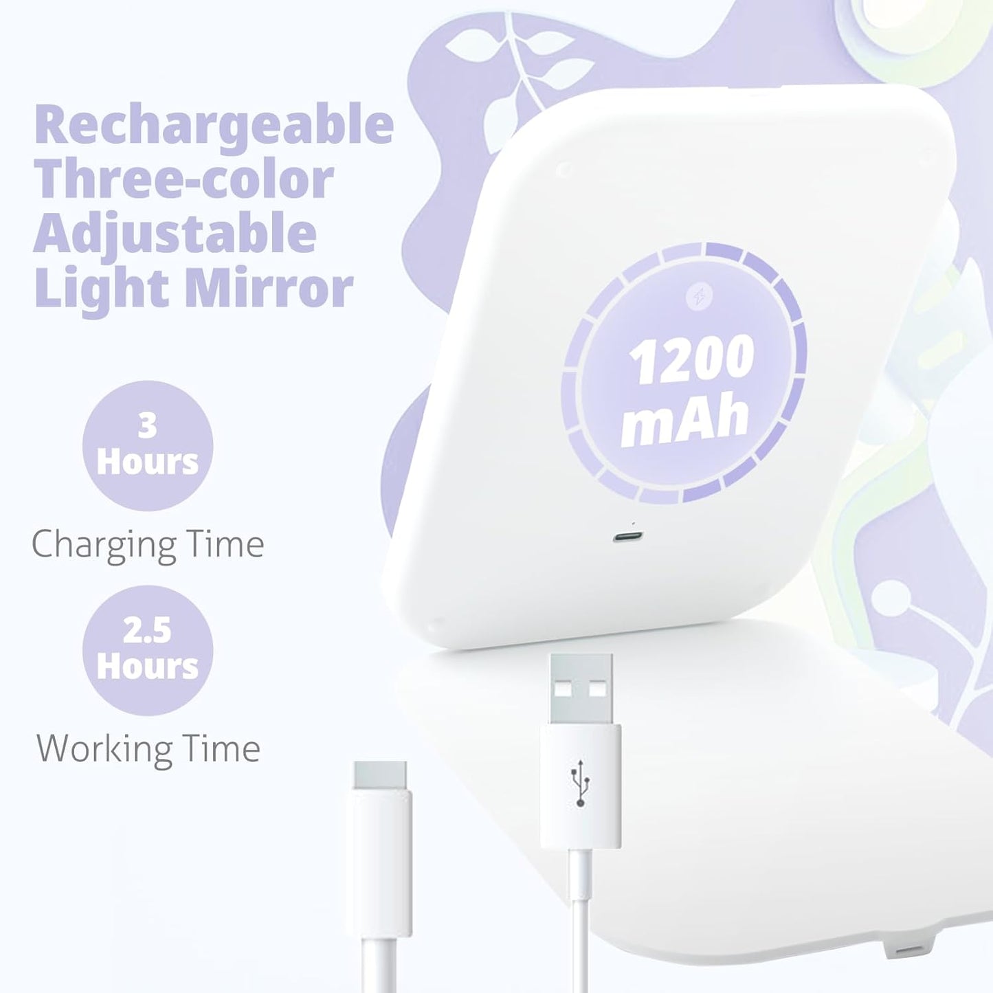 Travel Makeup Mirror - USB-Rechargeable Vanity Mirror with 3 Adjustable Light Settings | Perfect Gift for Women and Girls