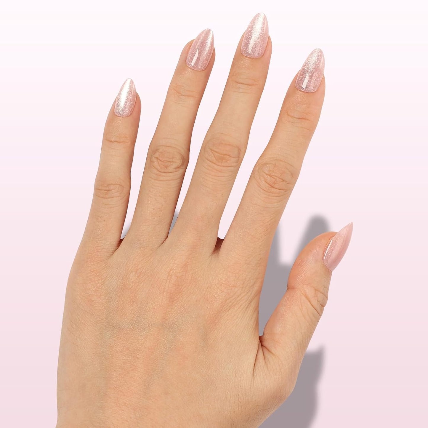 Press On Nails - Soft Pink Short Almond Velvet Cat Eye | Reusable Salon Quality 32 Nail Kit with Glue, 16 Sizes