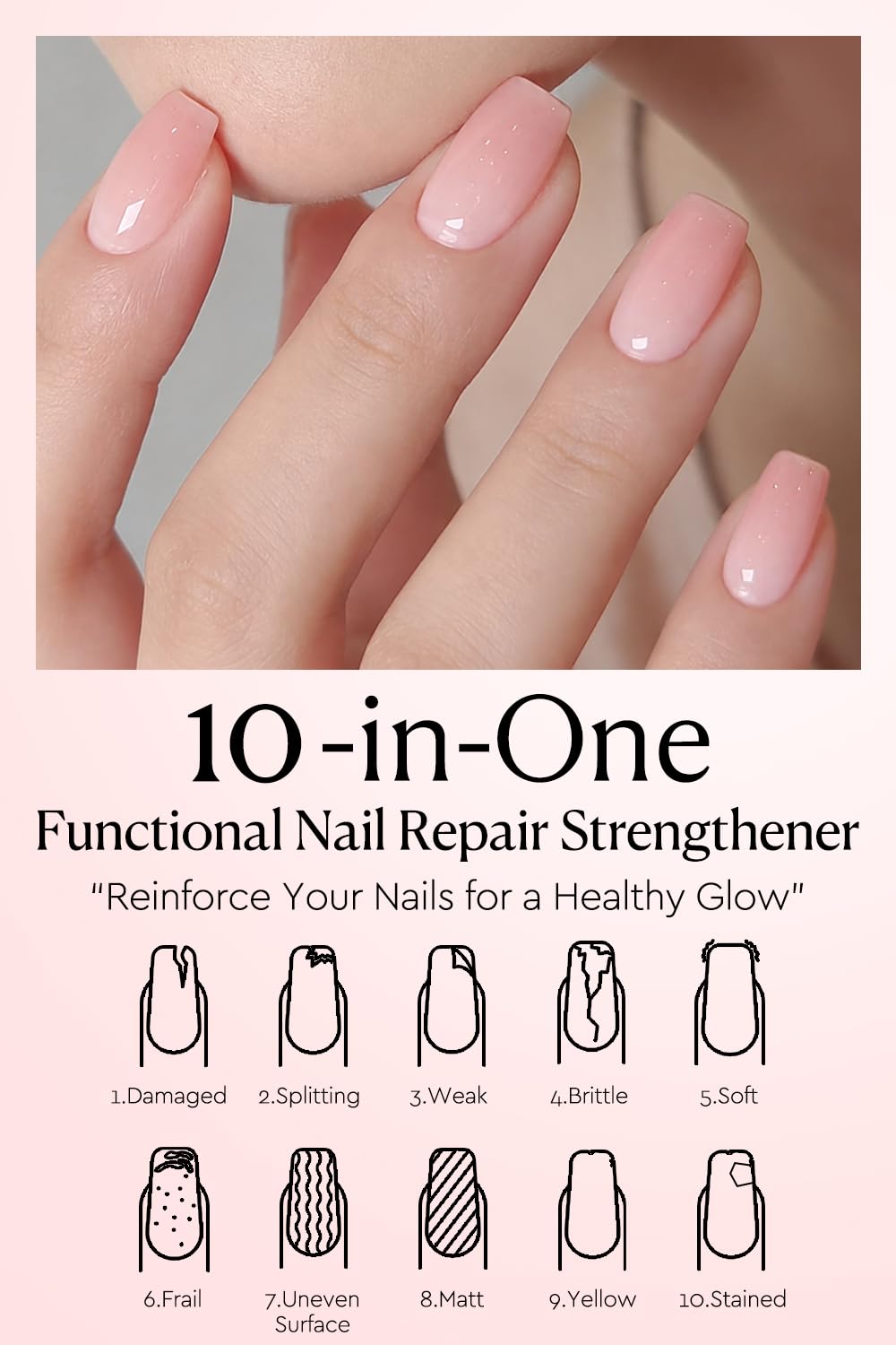 AzureBeauty 18ml Nail Strengthener and Growth, Jelly Pink Ridge Filler