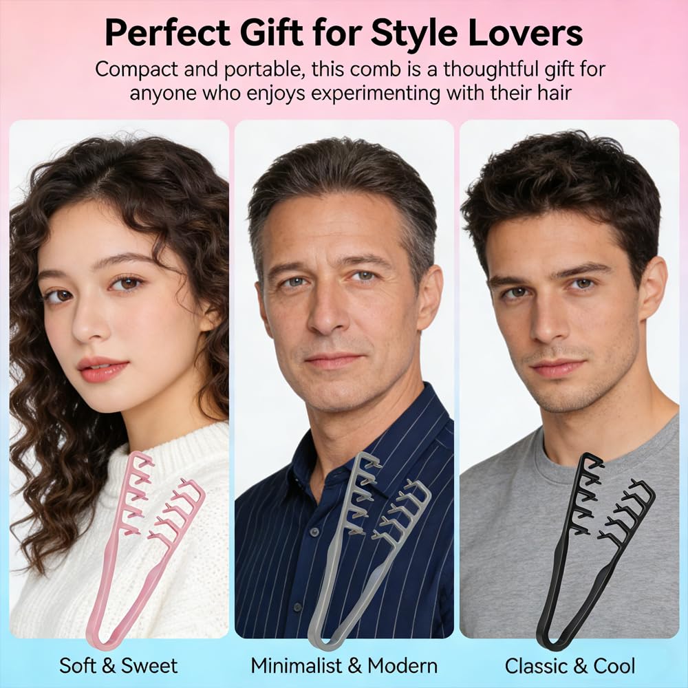 Texture Styling Comb for Men - Voluminous Wide-Toothed Design, ABS Plastic, Textured Grip | Black & Grey