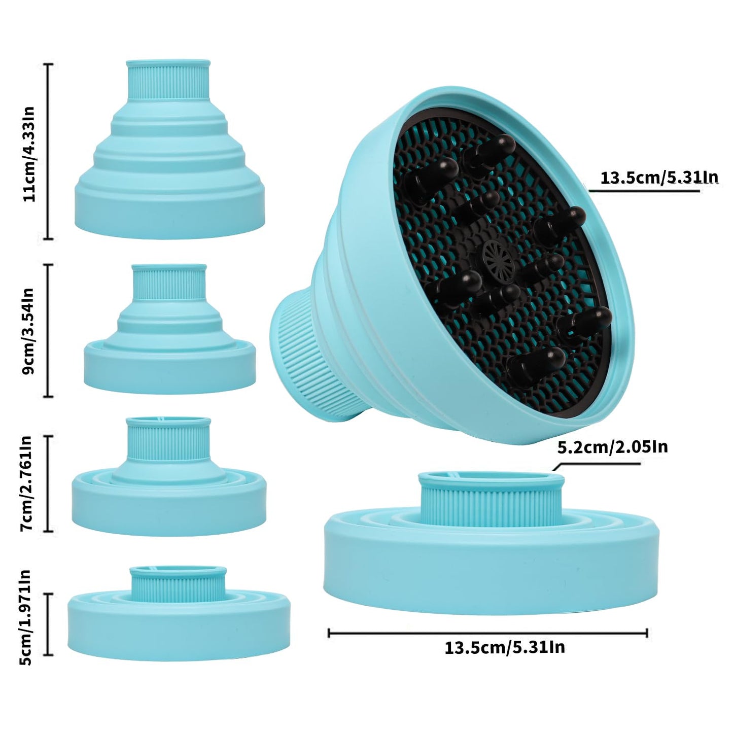 Collapsible Hair Dryer Diffuser Attachment - Portable & Foldable Hair Diffuser for Most Hair Dryers | Fits Nozzle Diameter 1.575-1.968 Inch - Blue