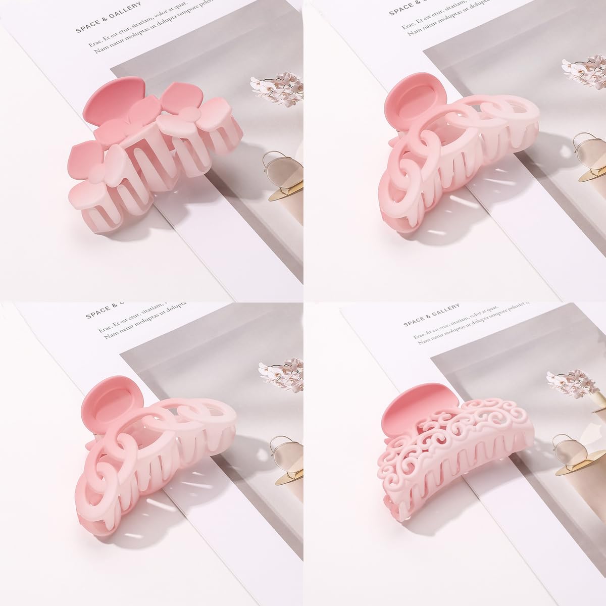Pink Hair Clips 4 Pack Cute Hair Claw Clips for Thin Thick Hair Floral Shamrock Hair Clip St. Patrick's Day Hair Accessories Matte Non Slip Hair Claw Pink Accessories for Sweet Women Shark Clip