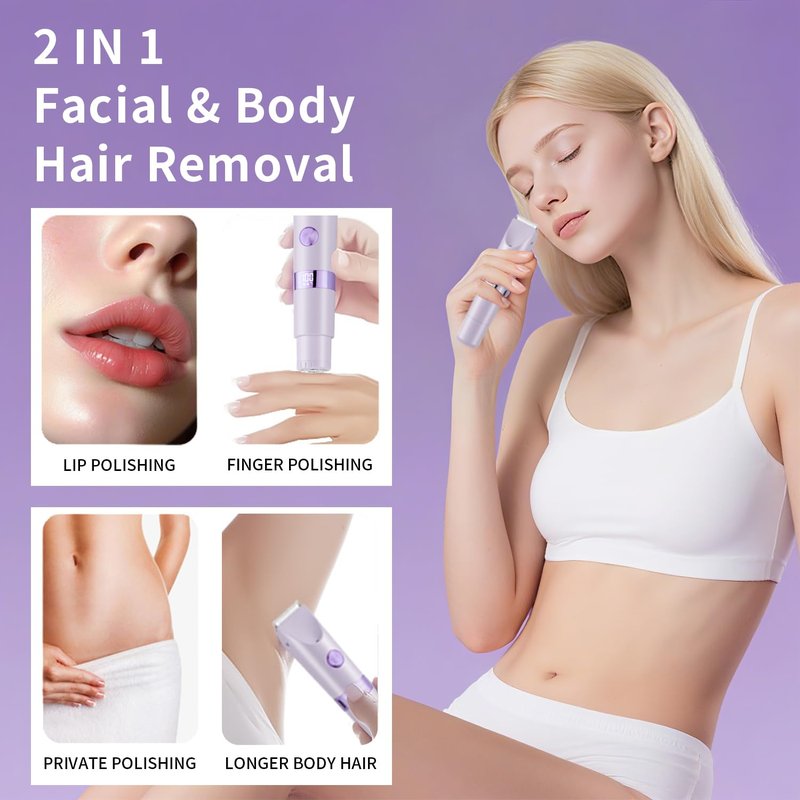 Bikini Trimmer for Women，Dual Head Women Shaver IPX6 Waterproof Cordless Pain Free Hair Removal with Safety Lock Trimmer for Smooth Skin Ideal for Bikini Area Body and Facial Hair (Purple)