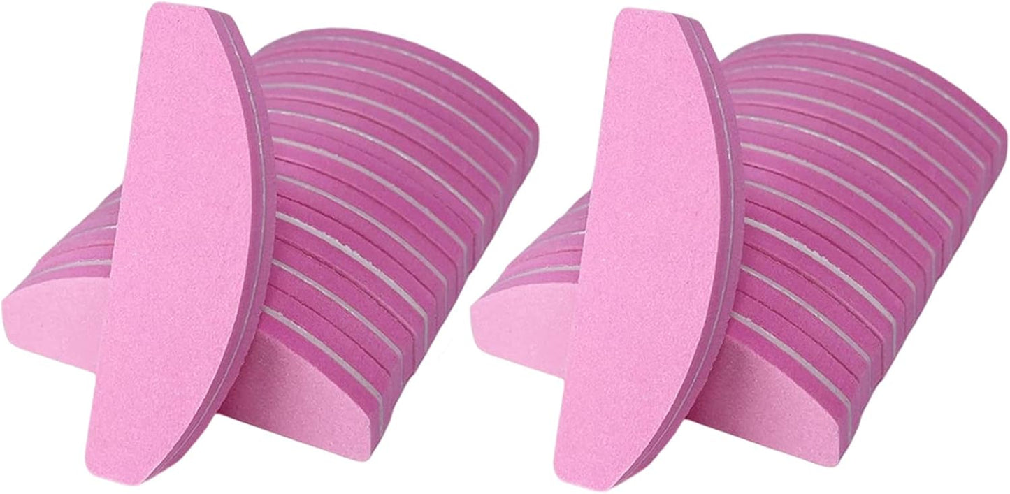 Nail Buffers Set - 20 Double-Sided Nail Files with 100/180 Grit | Portable Washable Arc Shape (Pink)