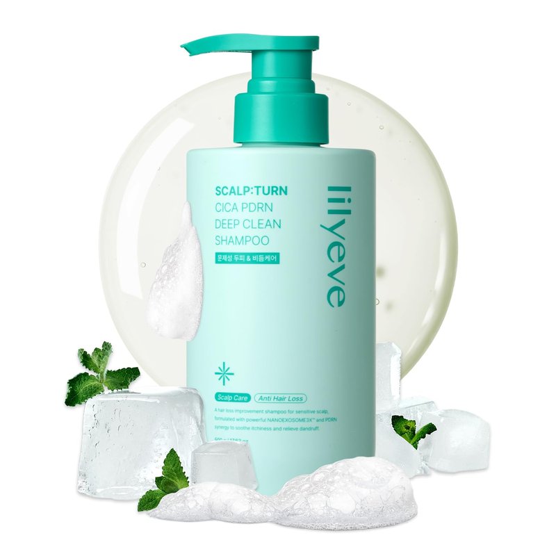 lilyeve SCALPTURN Shampoo – Cica PDRN Deep Clean Shampoo Infused with Exosome & Salicylic Acid, Clarifying Shampoo for Scalp Buildup, Korean Hair Care – 16.23 fl. oz. (17.63 oz.)