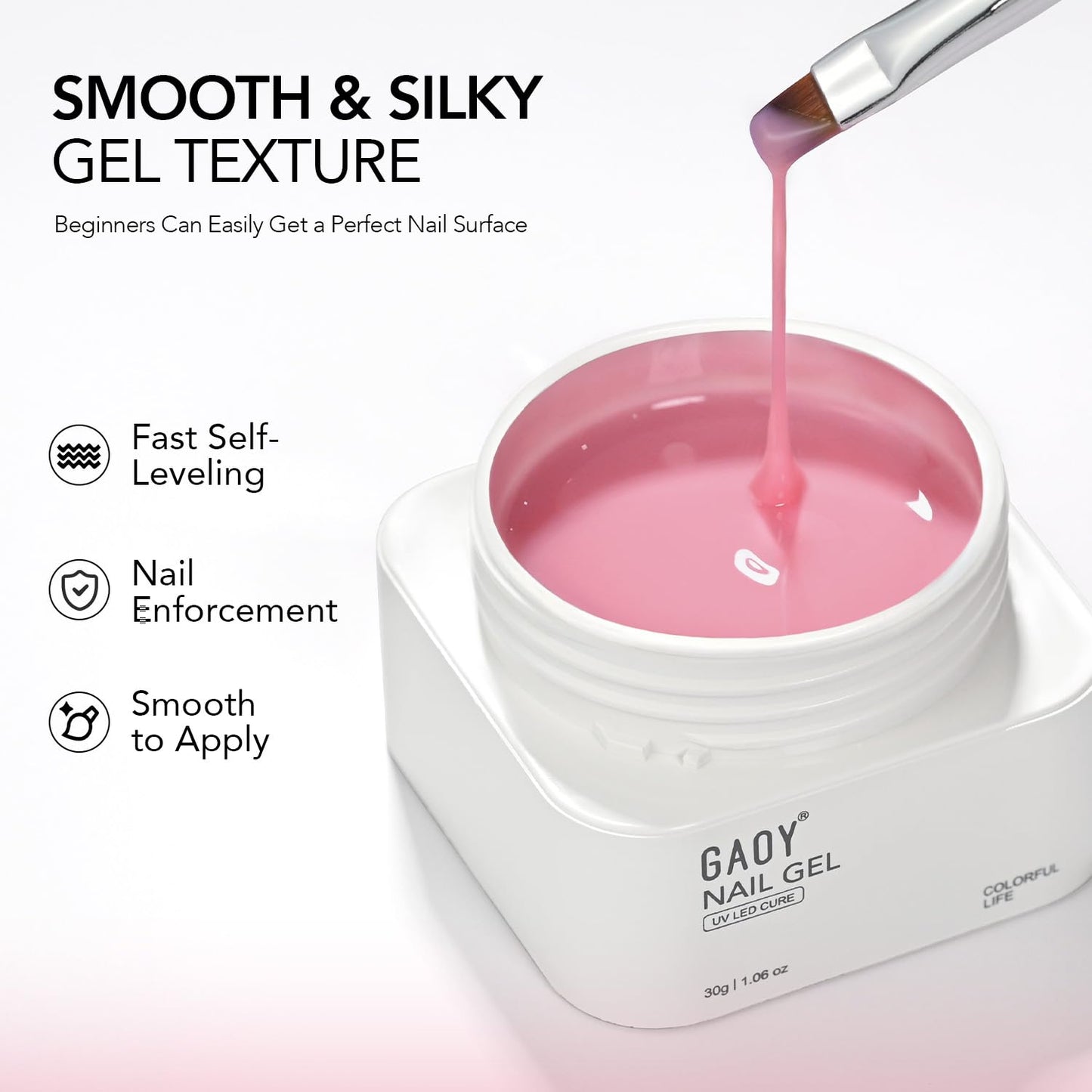 Colored Builder Base Gel - 4-in-1 Long Lasting Nail Strengthening | Nude Pink 30g with Brush