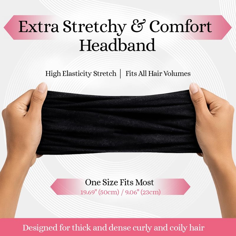 Wide Headbands for Women - Stretchy Non-Slip Boho Hair Bands | Soft Cloth Yoga Headband - Matte Black, Adult Size