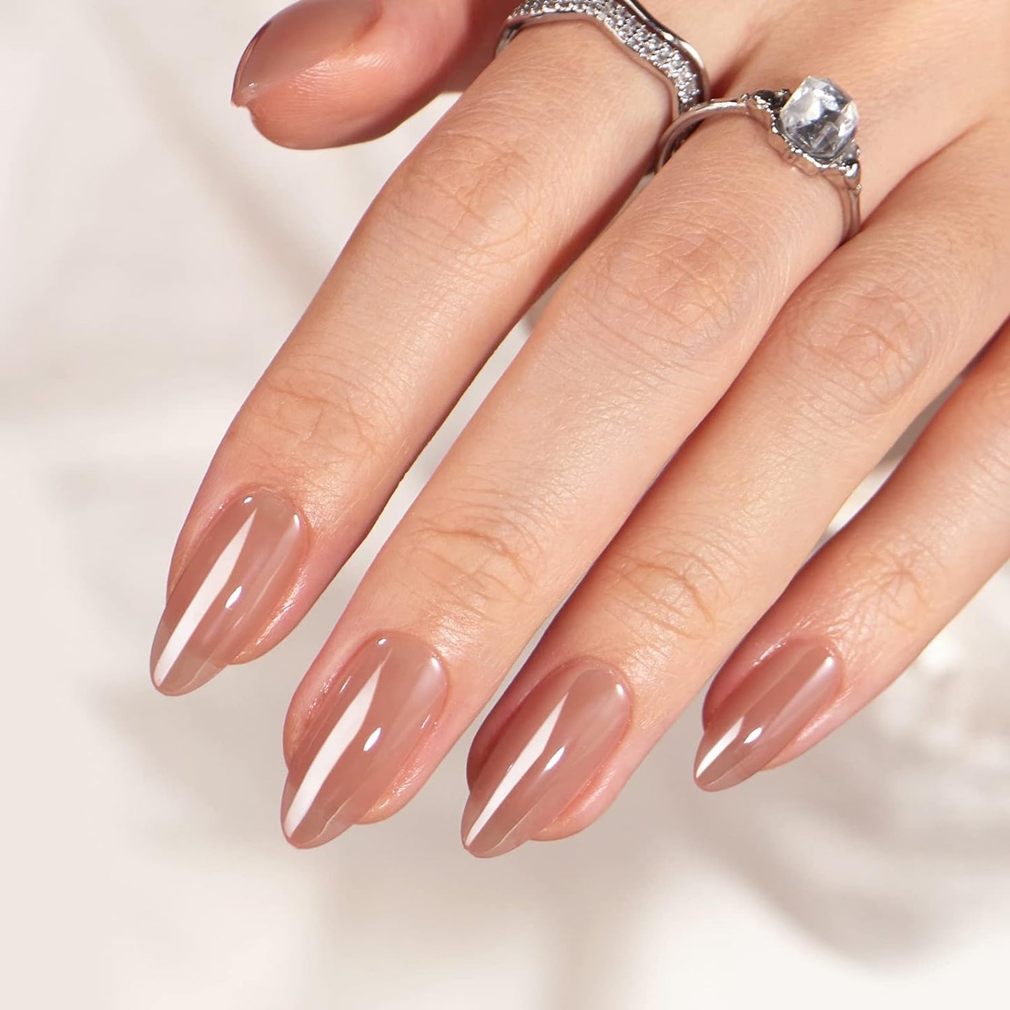 Press On Nails - 3D Butterfly French Tip Almond Design | Opaque Soft Gel, 16 Sizes, 32 Nail Kit