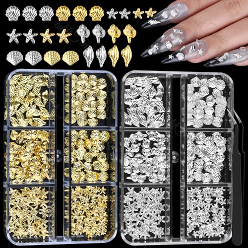 Ocean Nail Charms Set - Gold & Silver 3D Beach Nail Art Gems