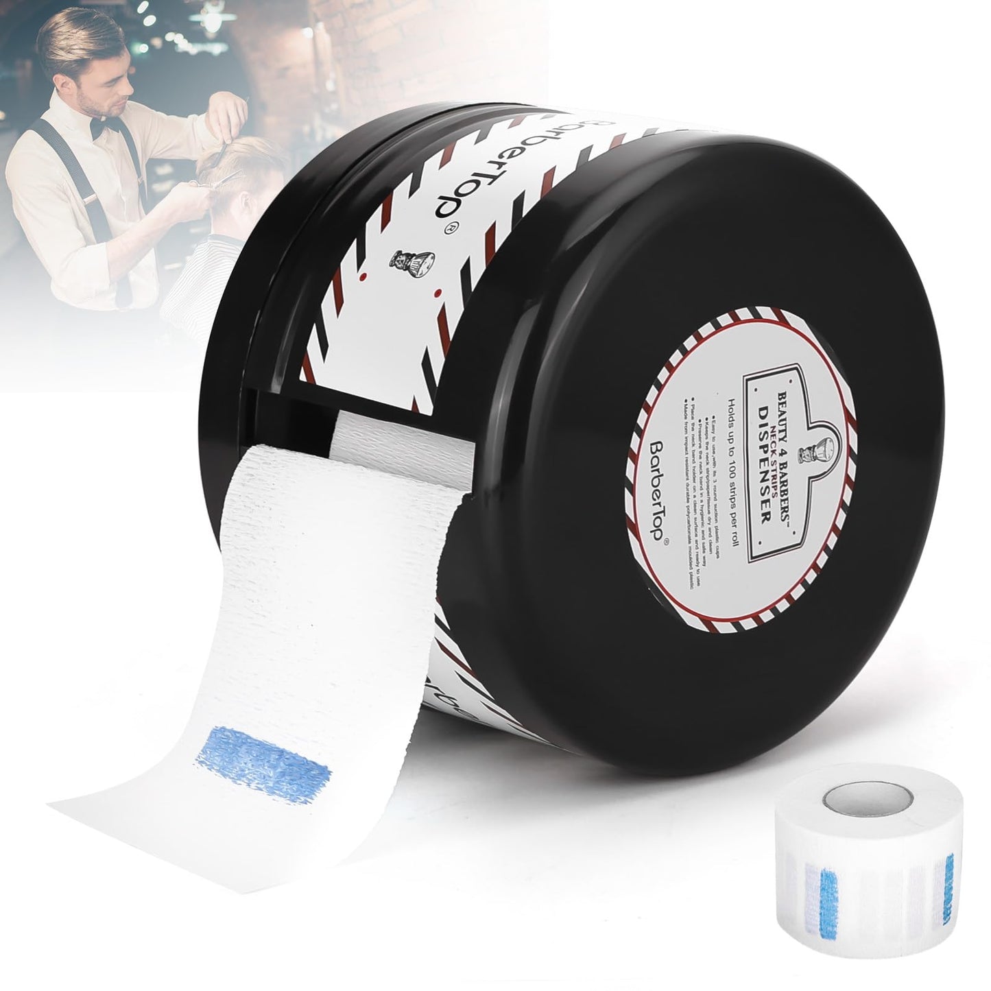 Neck Strip Dispenser + Barber Neck Strips, Wall-mountable Barber Strip Dispenser with Suction Cups, Suitable for Barbershops, Salons, and Home Use, Barber Tape Dispenser with Non-Marking, Non-Slip