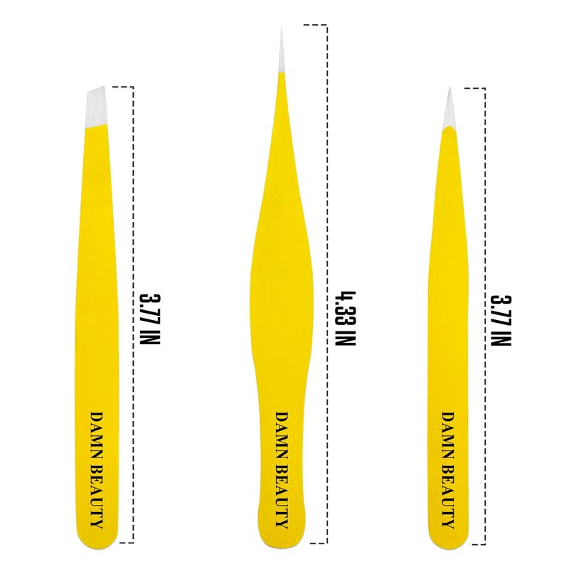 3PCS Tweezers Set for Men and Women, Professional Stainless Steel Pointed, Slanted & Ultra Fine Pointed Tweezer For Facial Hair, Splinter Removal and Ingrown Hair removal(Yellow)