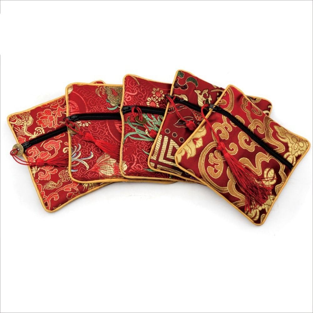 Chinese Style Money Bag Dragon Small Handbag Mini Embroidery Canvas Coin Purse Sweet Tassel Flower Jewelry(T)