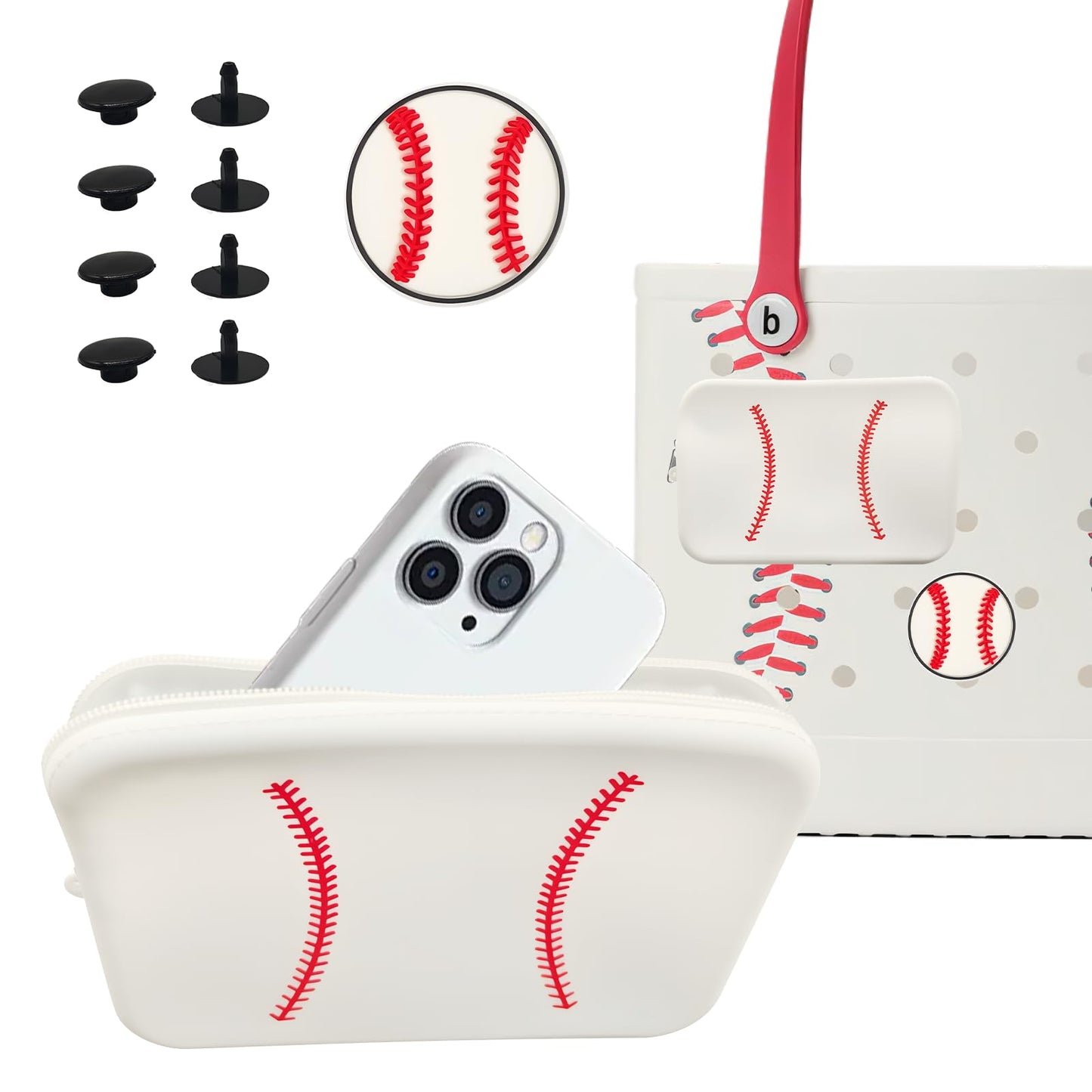HMGES Baseball Silicone Zipper Pouch for Bogg Bag,Includes 1 Baseball Charm