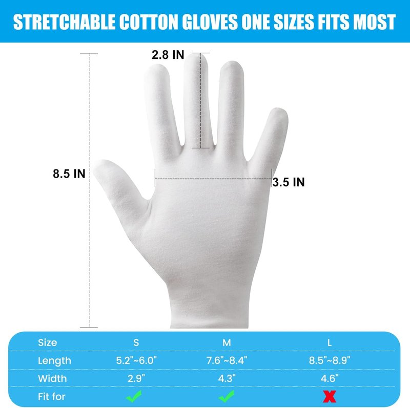 Breathable Cotton White Gloves - Moisturizing Eczema Sleep Gloves for Men & Women | Washable, Ideal for Dry Hands