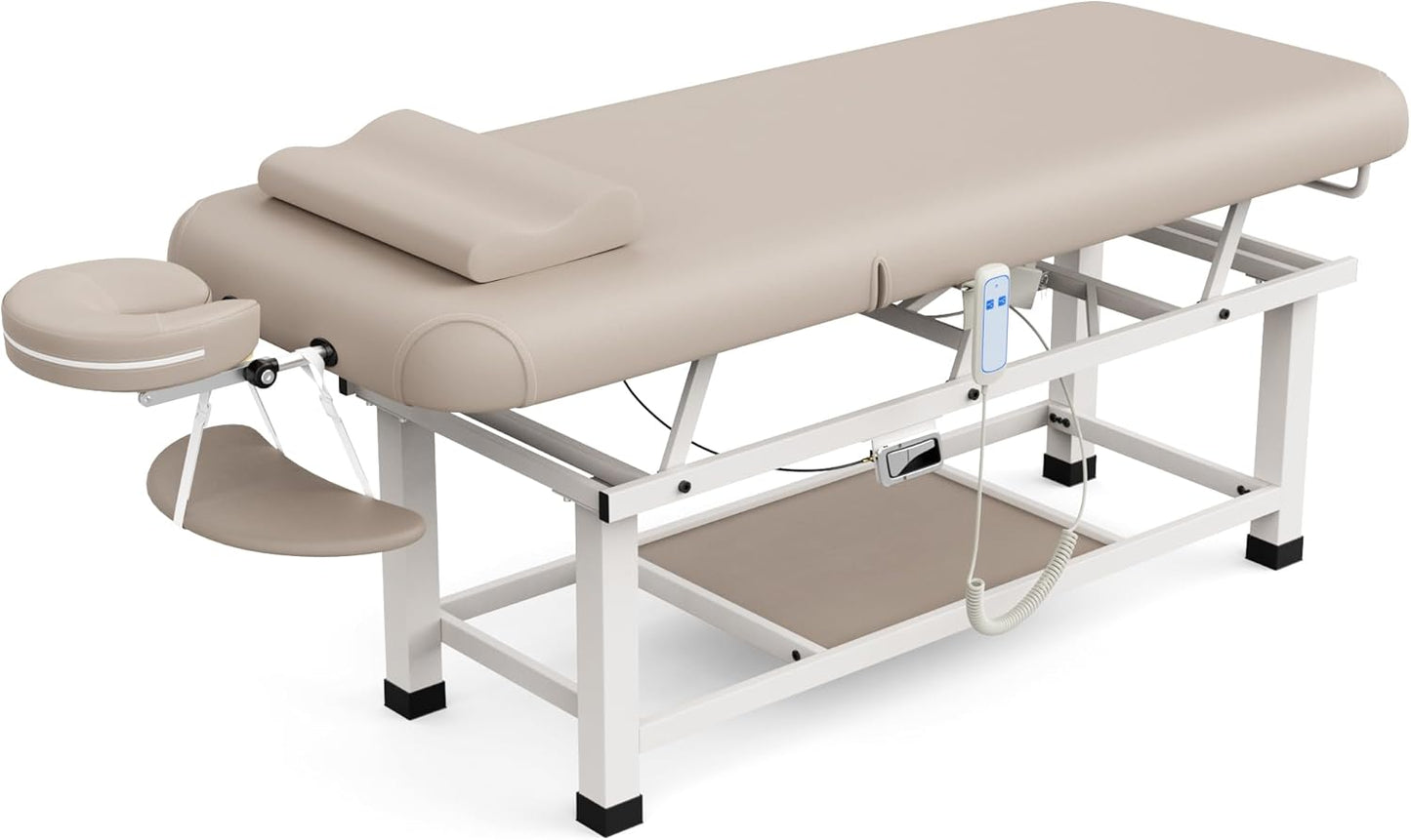 Heavy Duty Electric Massage Table - Adjustable Backrest & Storage Space | 30 x 75 Inches - Beige Gray
