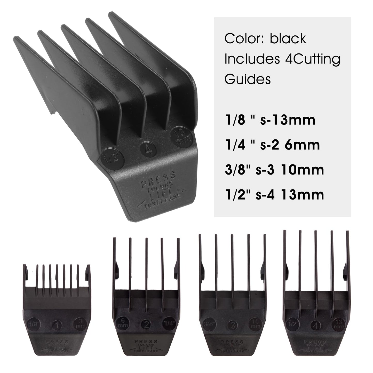 ZZYZSFUS Professional Peanut Clipper Guards for Wahl Peanut – from 1/8 Inch to 1/2 Inch, Fits for Wahl Peanut, Black-4PCS