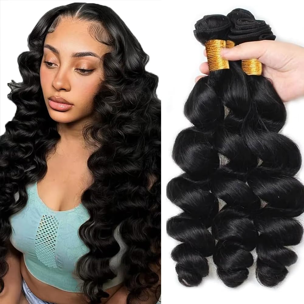 34 34 34 Inch Loose Deep Wave Bundles Human Hair 3 Bundles Brazilian Remy Hair 50 Grams/Bundle #1B Natural Black Color Loose Wave Bundle 10A Grade Unprocessed Virgin Hairs Weaves Extensions
