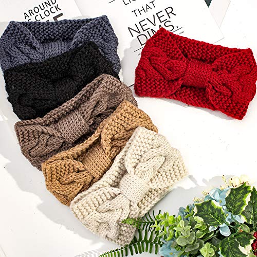 Whaline 6-Piece Knit Winter Ear Warmers Headbands with Bow Knot - Yellow & Grey
