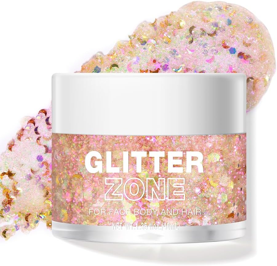 LANGMANNI Holographic Body Glitter Gel - Color Changing Vegan Glitter for Face, Hair & Lips | 1.35 oz (Sparkling Pink)