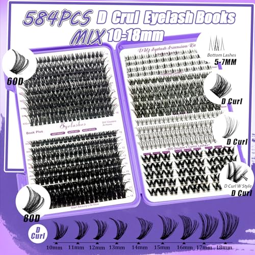 DNSGOOR DIY Lash Extension Kit - 704 Individual Lashes, Bond & Seal Glue, Tweezers, Brush