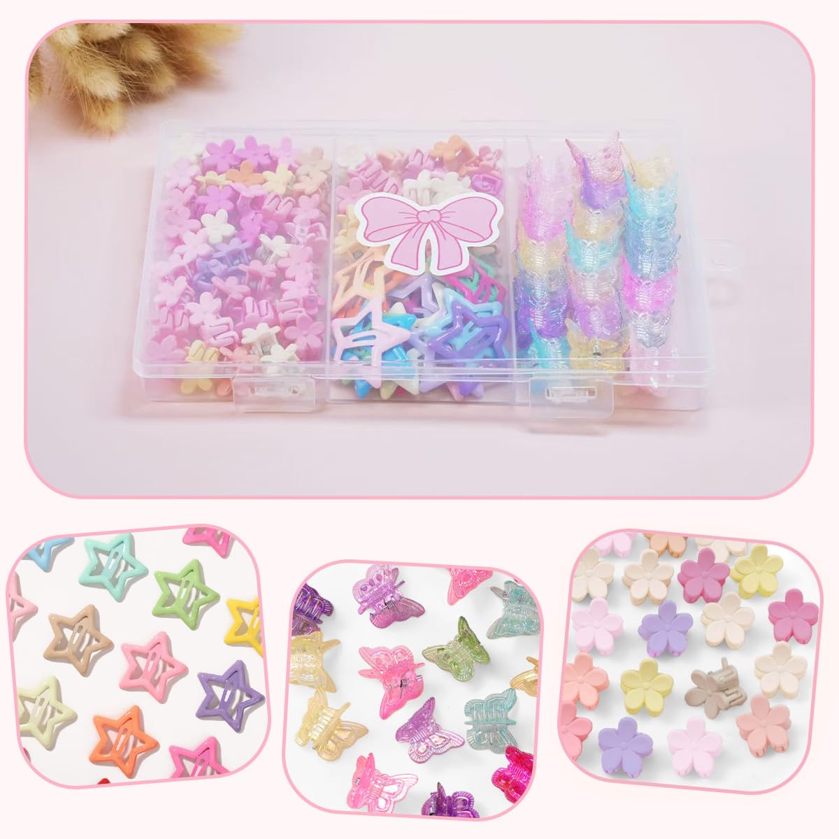120 pcs Mini Hair Clips Colorful Hair Accessories Matte Claw Clips Star/Flower/Butterfly Hair Clips for Girls and Women 90s Y2K
