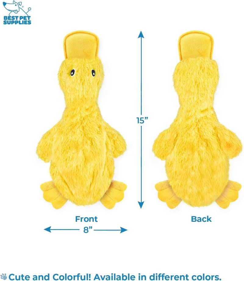 Interactive Squeaky Dog Chew Toy - Crinkle Duck for Small, Medium & Large Dogs | Durable Fetch Toy (Yellow)