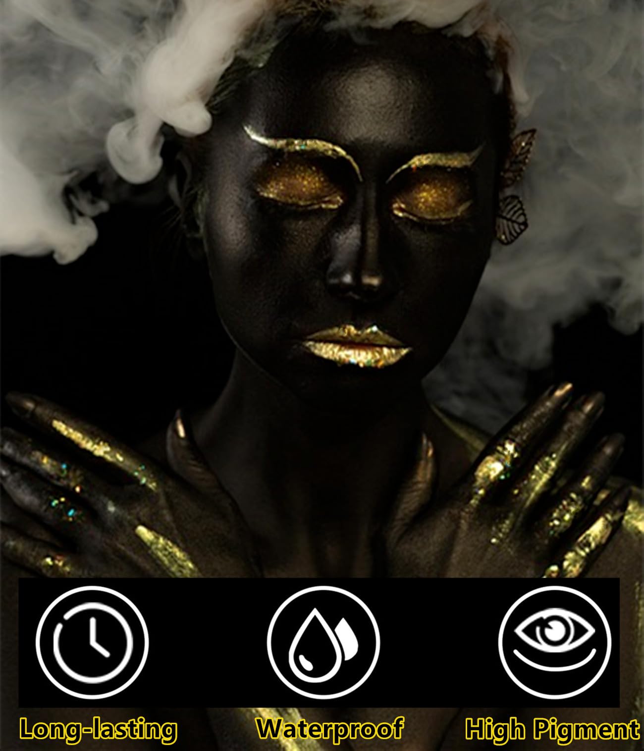 Go Ho Cream-Blendable Gold Face Paint (1.06 oz),Waterproof Gold Face Paint Stick for Halloween Cosplay Zombie Vampire Skeleton Clown SFX Makeup,Gold Eye Black Stick