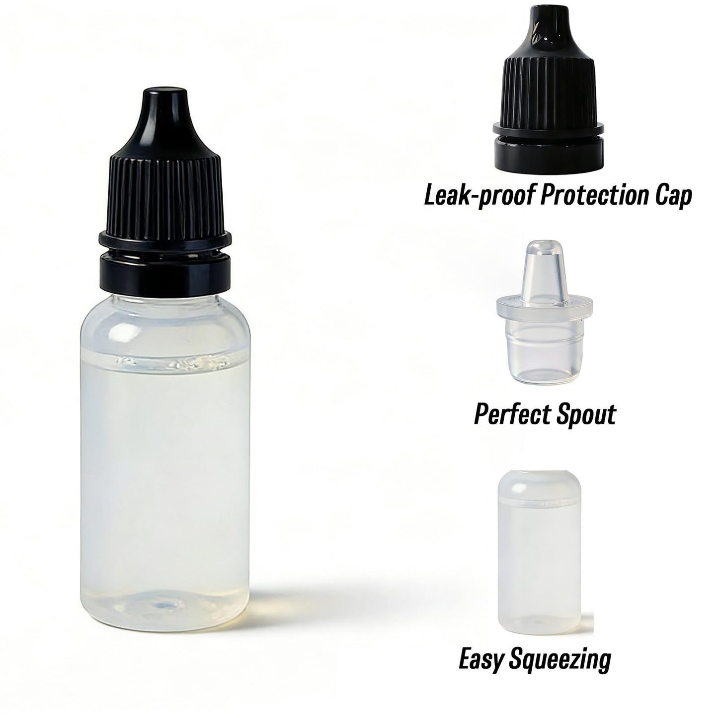 YOOHUA 55PCS/Set 15ML Small Empty Squeeze Dropper Bottles Plastic Thin Tip Dropper Bottles Portable Squeezable Liquid Dropper with Cap and Plug for Oil Liquid Storage (Black)