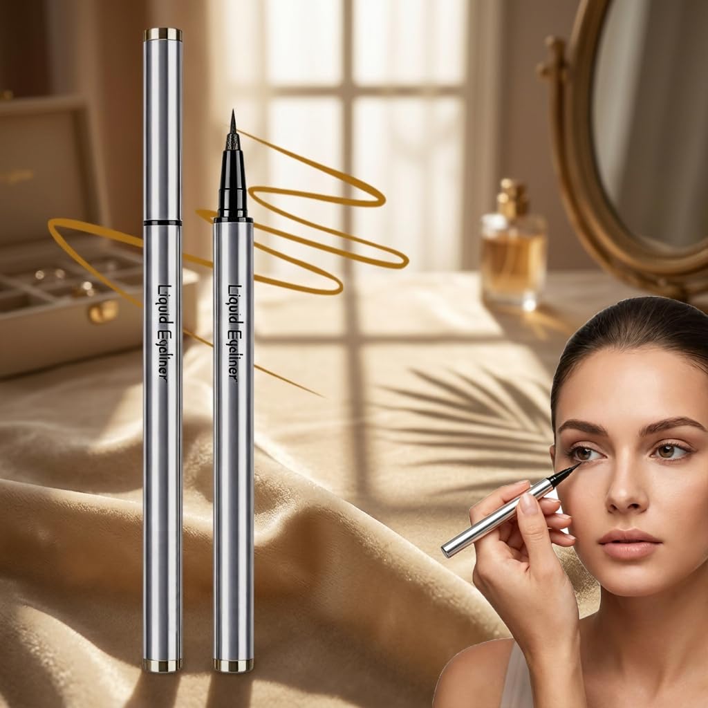2 Pack Long-Lasting Waterproof Eyeliner for Daily Commute, 2026 New Ultra-Fine Liquid Eyeliner Pen with 0.01mm Brush Tip, Smooth Application, Smudge Proof Eyeliner Black and Brown (Light Brown-2PCS)