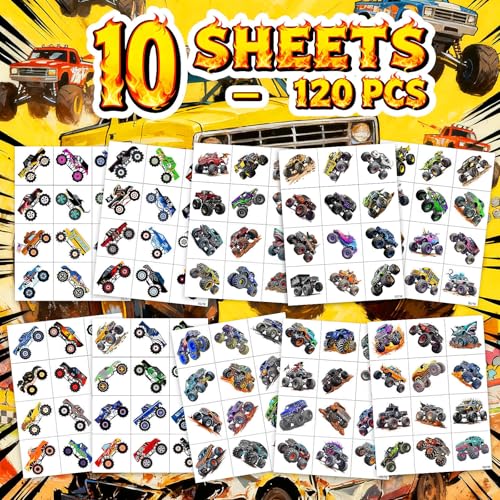 120 PCS Monster Truck Temporary Tattoos for Kids - Fun Party Favors