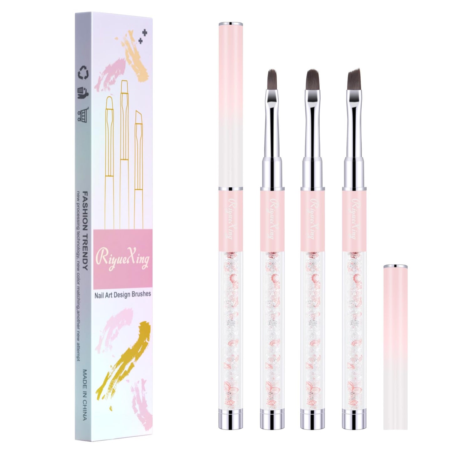 3PCS Nail Art Clean Up Brushes -Round/Angled Nail Brushes for Cleaning Polish Mistakes on the Cuticles, Brushes for Nail Art and Designs Painting DIY