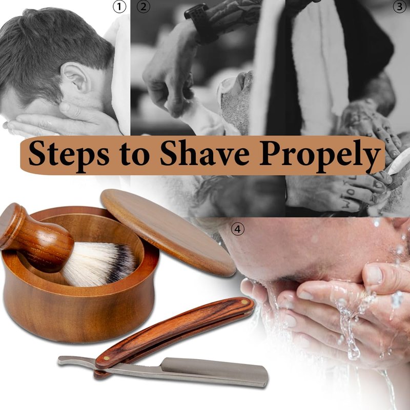 Men's Classic Shaving Set, Danweix Safety Straight Razor Shaving Brush with Wooden Shaving Soap Bowl Professional Barber Choice for Gentlemen