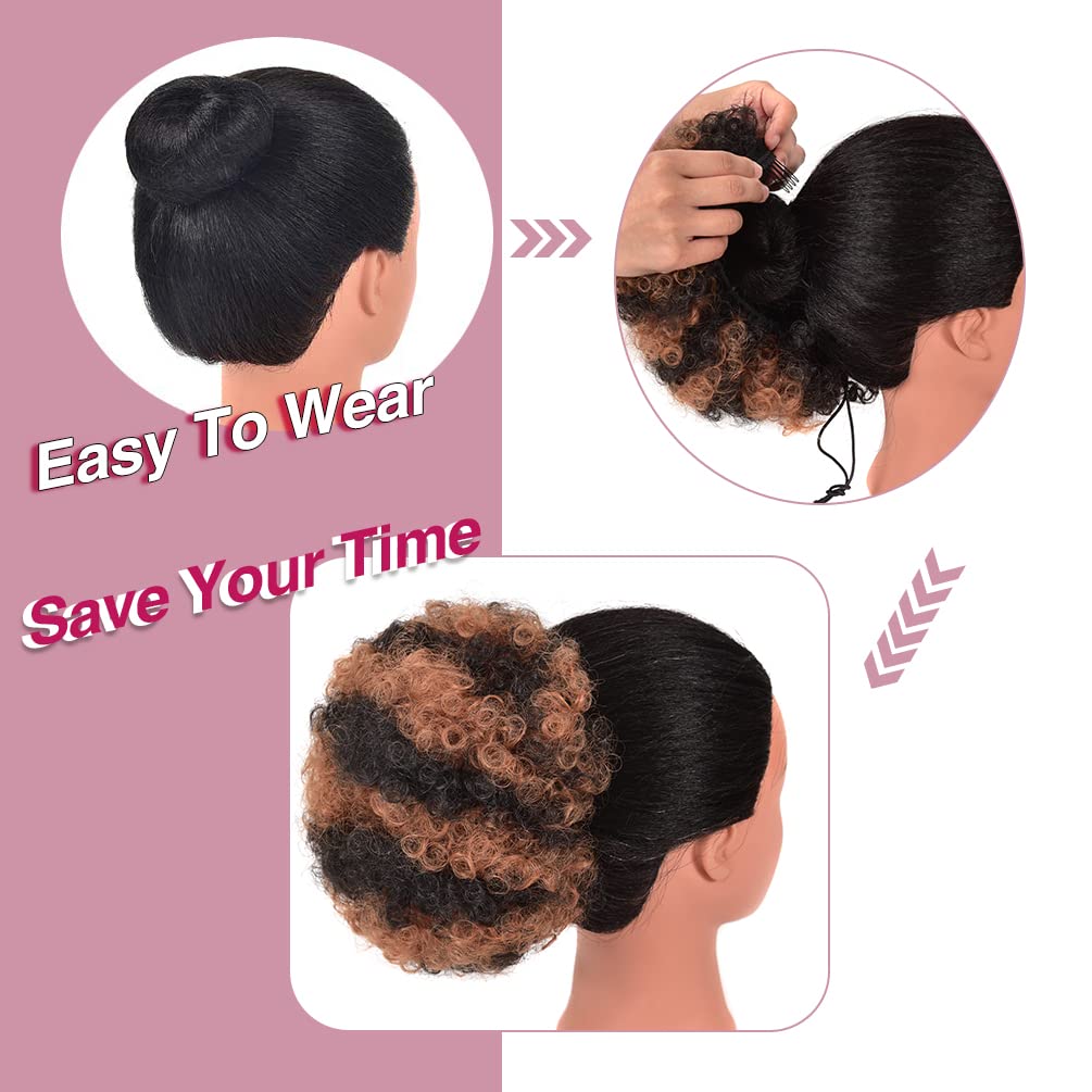 Afro Puff Drawstring Ponytail Extension - Premium Synthetic Kinky Curly Bun for Black Women | Black to Brown, 80g