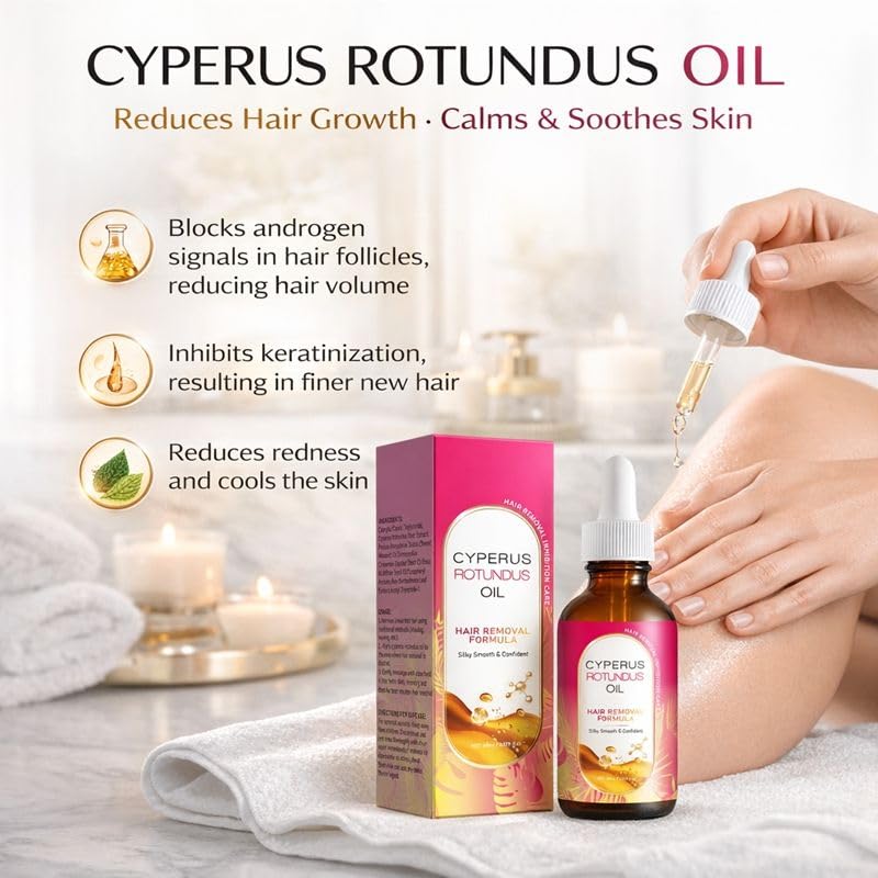 Cyperus Rotundus Hair Removal Oil - Natural Hair Growth Inhibitor with Jojoba & Aloe Vera | Moisturizing Body Oil for Men & Women