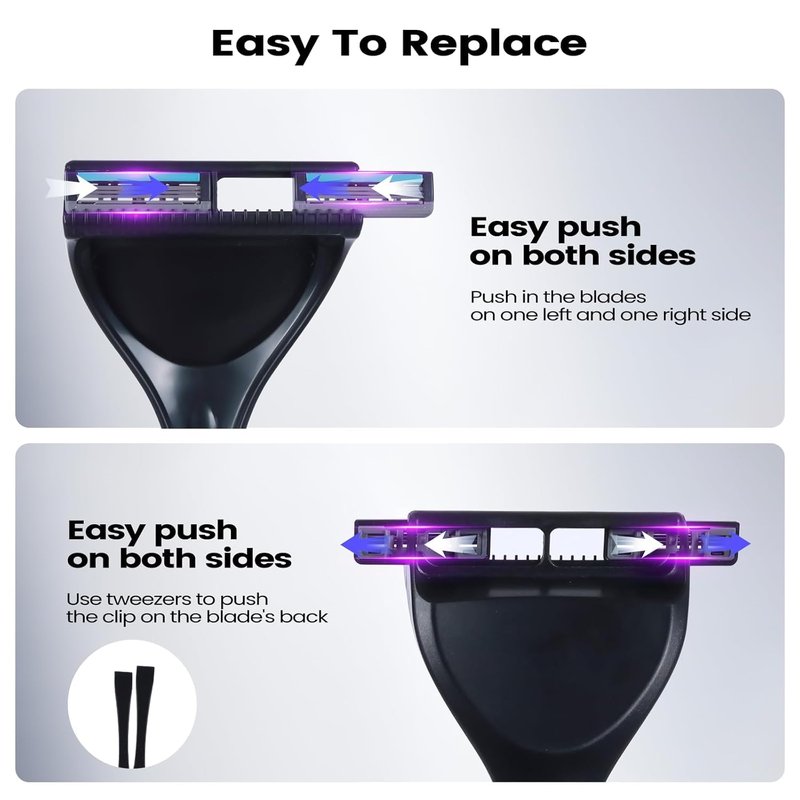 ETbyto Retractable Long Handle Back Shaver Razor Refills, 8ct | 3 Blade Razor for Men, Shaving Blades, 8 Refills（Not include Back Hair Trimmer）