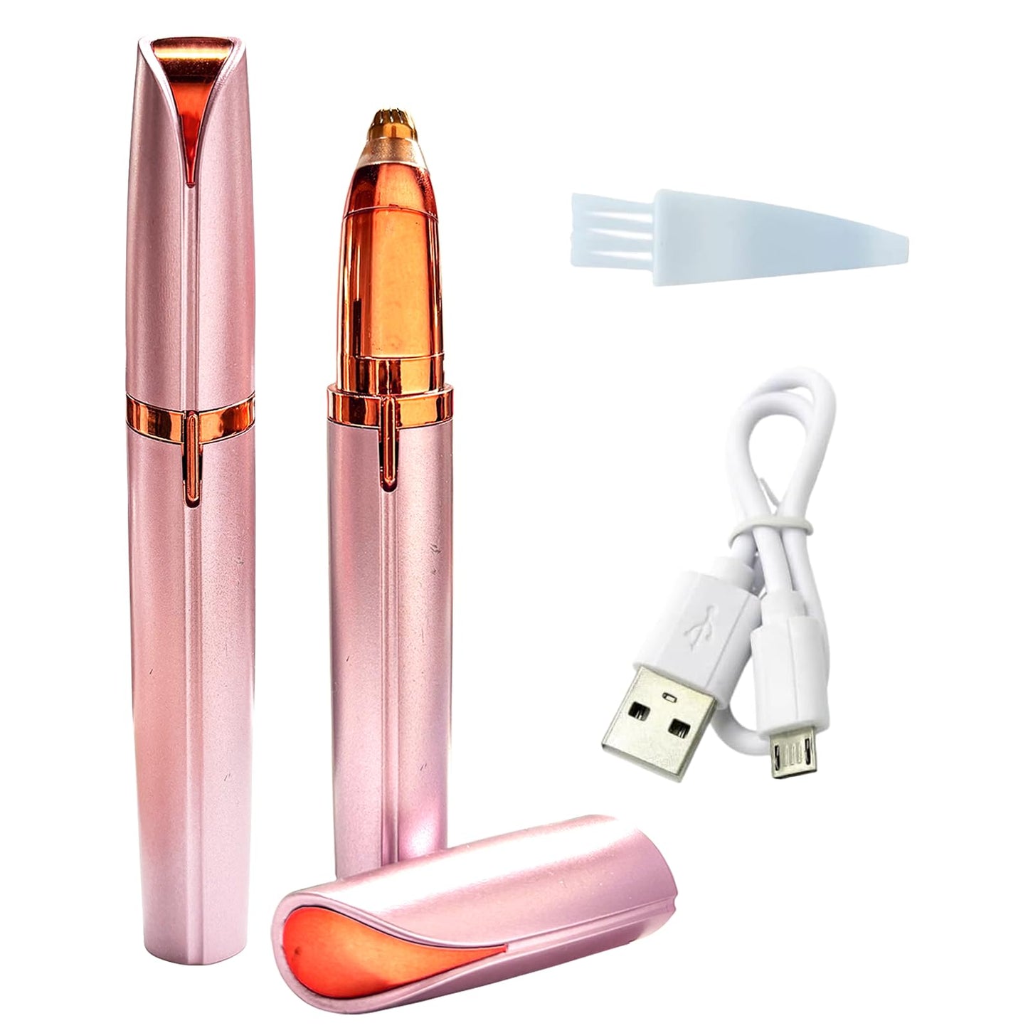 LiXiongBao 2 Pack USB Rechargeable Portable Electric Eyebrow Trimmer Pen for Women,Painless Precision Eyebrow Hair Remover, Safe Eyebrow Shaver Razor Tool for face Leg Lip Armpit Hand(Rose Gold)