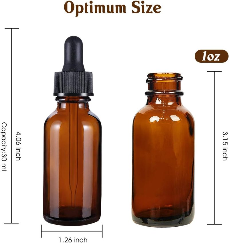 Eternal Moment Eye Dropper Bottles - 30ml Amber Glass for Essential Oils | 48-Pack