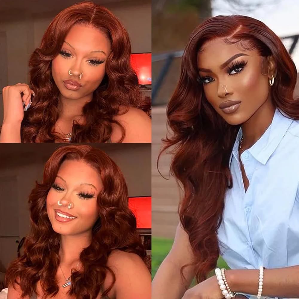 HuxoWax #33 Copper Red 28 28 28 Inch Human Hair Bundles Body Wave Reddish Brown Color Virgin Unprocessed Doubles Weft Human Hair Extensions Weave 3 Bundles Total 300g